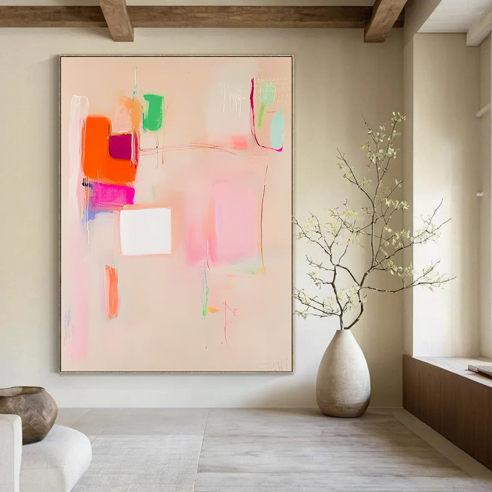 Pastel Color Block Abstract Painting for Bohemian - Style Cafes GAB1211
