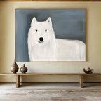 Minimalist White Wolf: Gentle Presence in Simple Shapes Abstract Painting ABS163