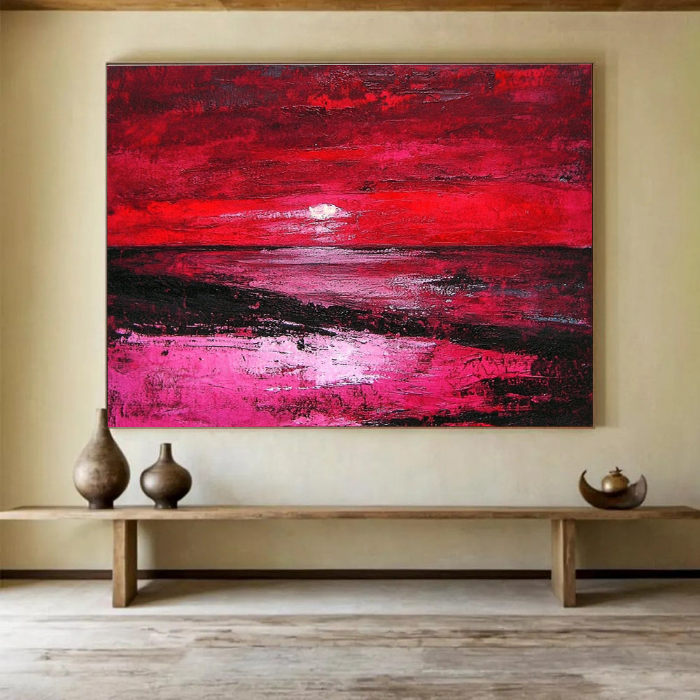 Red Sunset Abstract Landscape Painting with Dramatic Ambiance ABS432