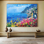Vibrant Coastal Abstract Painting for Tropical Resort Lobbies YHT429