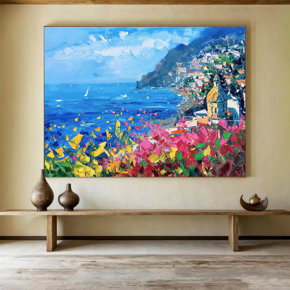 Vibrant Coastal Abstract Painting for Tropical Resort Lobbies YHT429