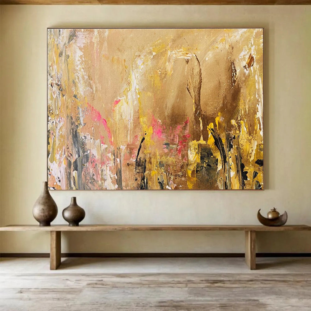 Beige and Colorful Abstract Painting for Bohemian - Styled Homes YHT378
