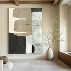 Neutral Geometric Collage Abstract Painting for Sophisticated Office Receptions HENG158