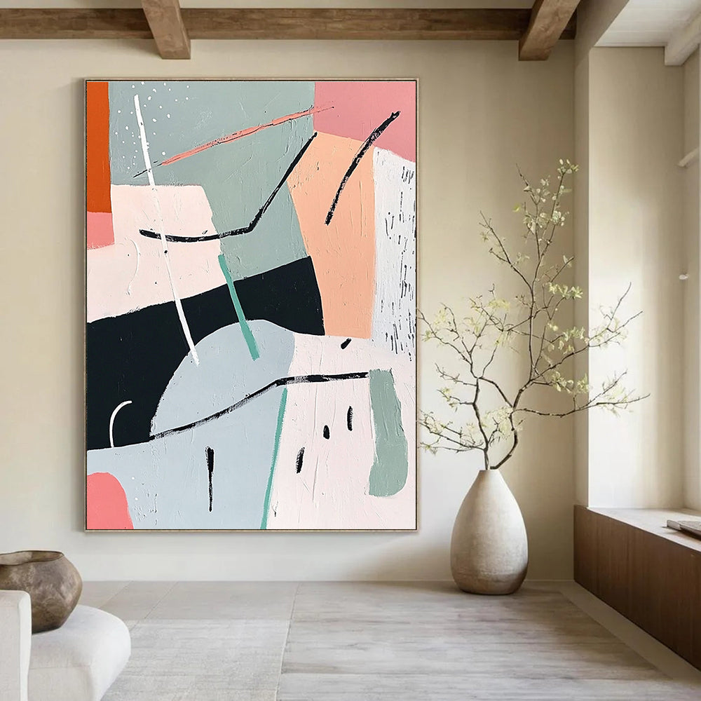 Pastel Geometric Abstract Painting for Scandinavian - Inspired Nurseries GAB1156