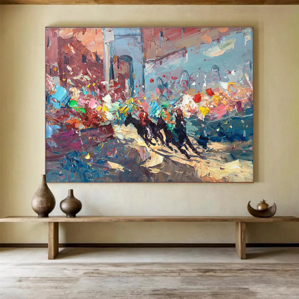 Dynamic Horse Race Abstract Painting for Sports - Themed Bars YHT471