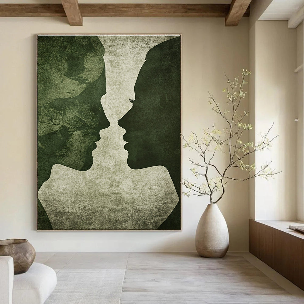 Green Silhouette Faces Mysterious Abstract Painting for Thought - Provoking Spaces GAB1493