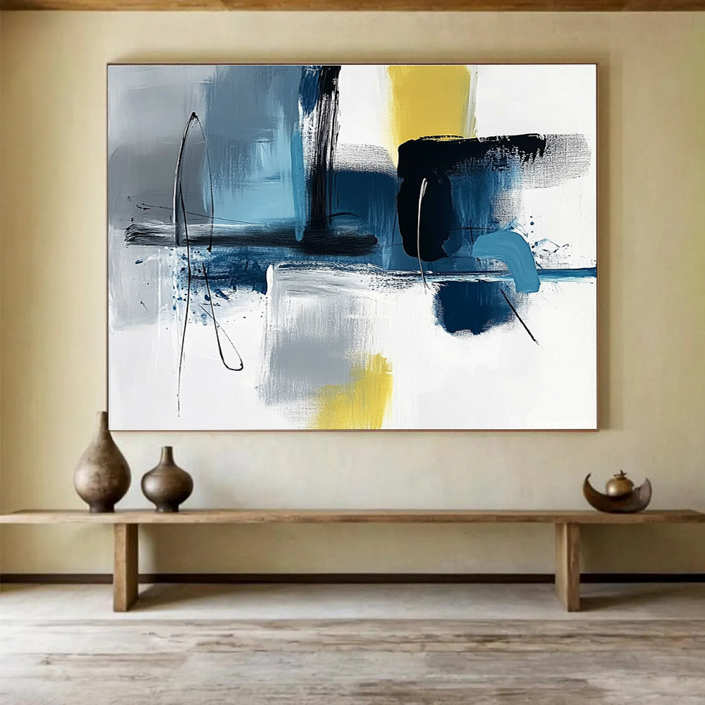 Geometric Blue - Gray - Yellow Abstract Painting ABS194