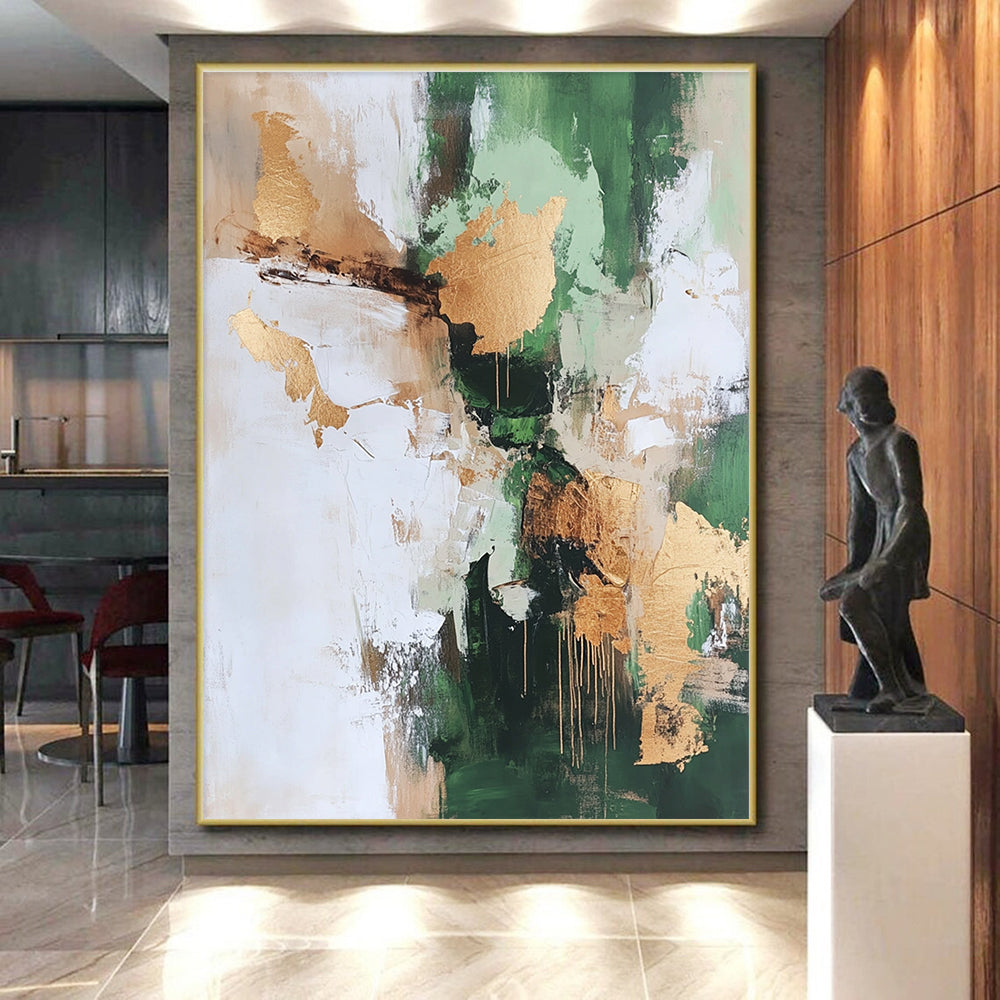 Green Gold White Abstract Painting with Natural Luxury WINK528