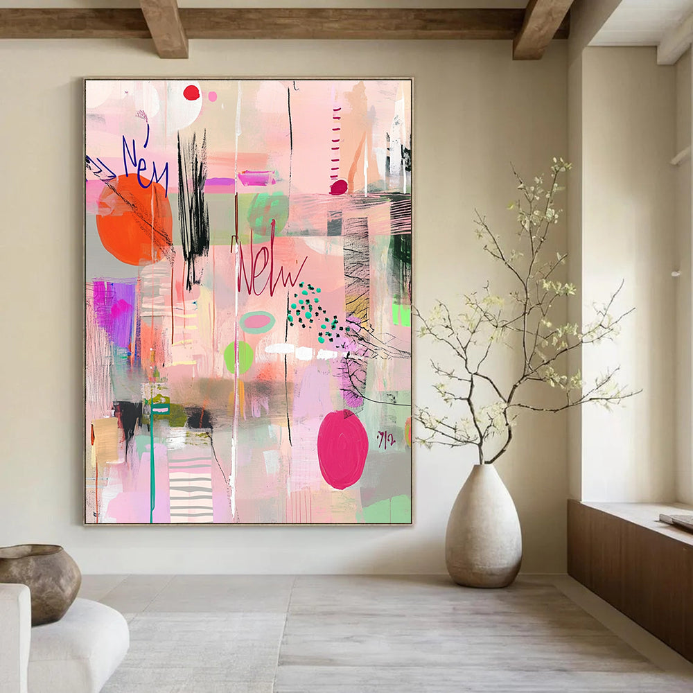 Pastel - Colored Abstract Collage Painting for Bohemian - Styled Cafes GAB1121