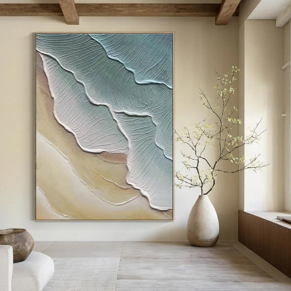 Textured Leaf - Like Abstract in Green and Beige Painting for Nature - Themed Spaces HENG342