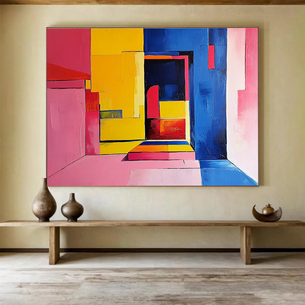 Color - Blocked Interior Abstract Painting with Bold, Vibrant Spatial Dynamics ABS501