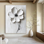 White Flower Relief Abstract Painting for Minimalist Bedrooms GAB1000