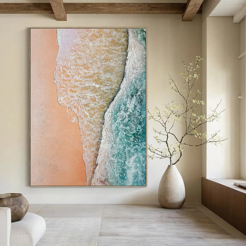 Aerial Beach View Abstract Painting for Coastal Home Bedrooms HENG044