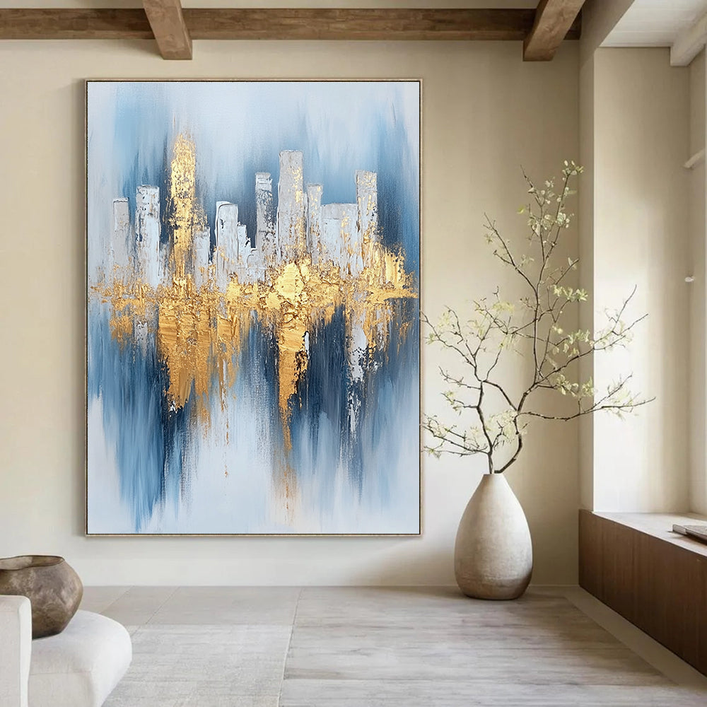 Cityscape with Gold Reflections - Urban Luxe Abstract Painting GAB0462