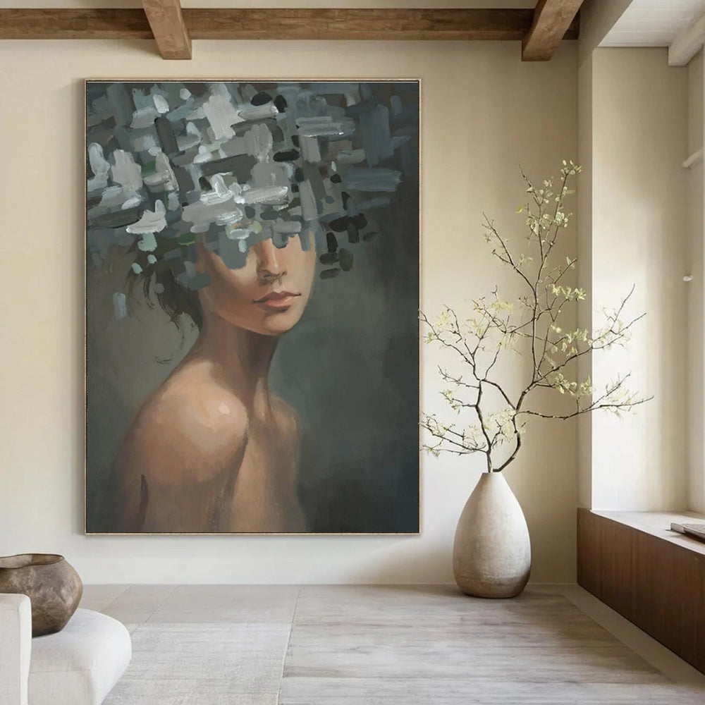 Woman with Fragmented Floral Head Painting for Thought - Provoking Spaces HENG328