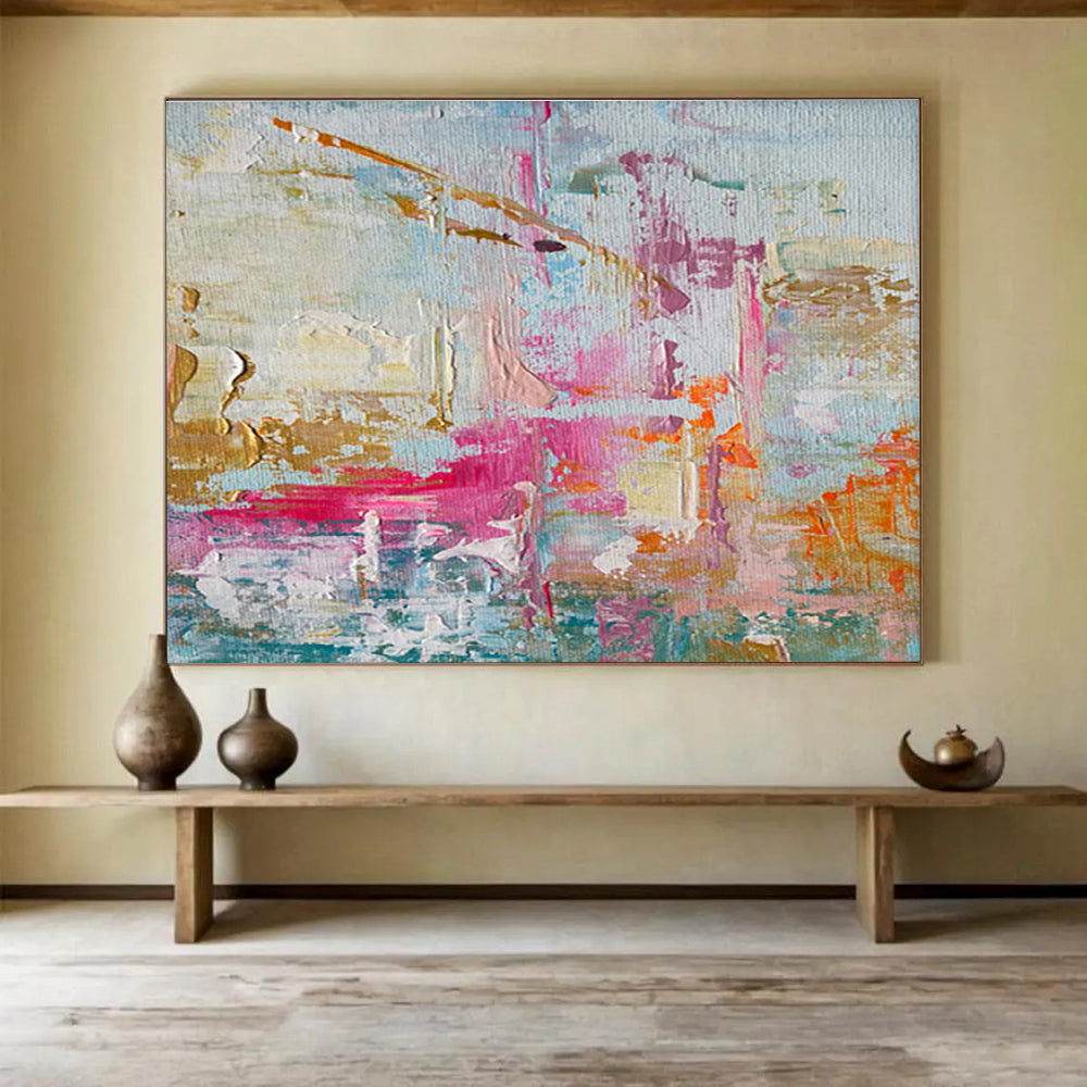Pastel and Gold Abstract Splashes Painting for Feminine - Inspired Boutiques YHT329