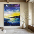 Starry Night Seaside Abstract Painting for Nautical - Themed Bedrooms GAB1263