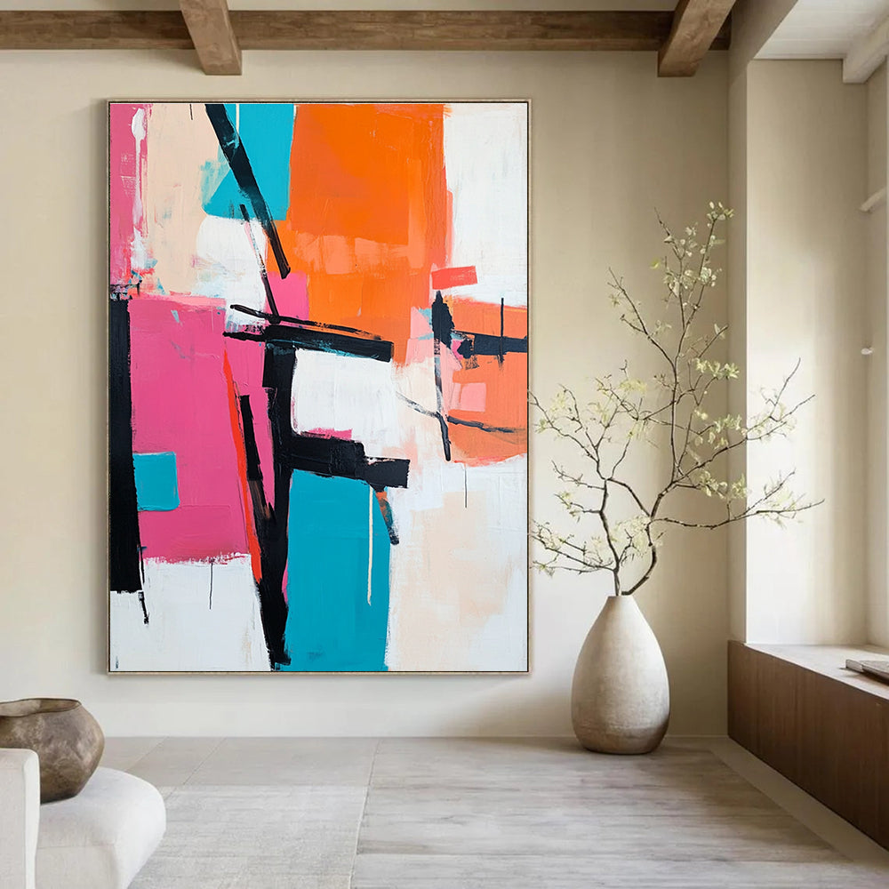 Pink and Teal Abstract Painting for Contemporary - Styled Fashion Boutiques GAB0939