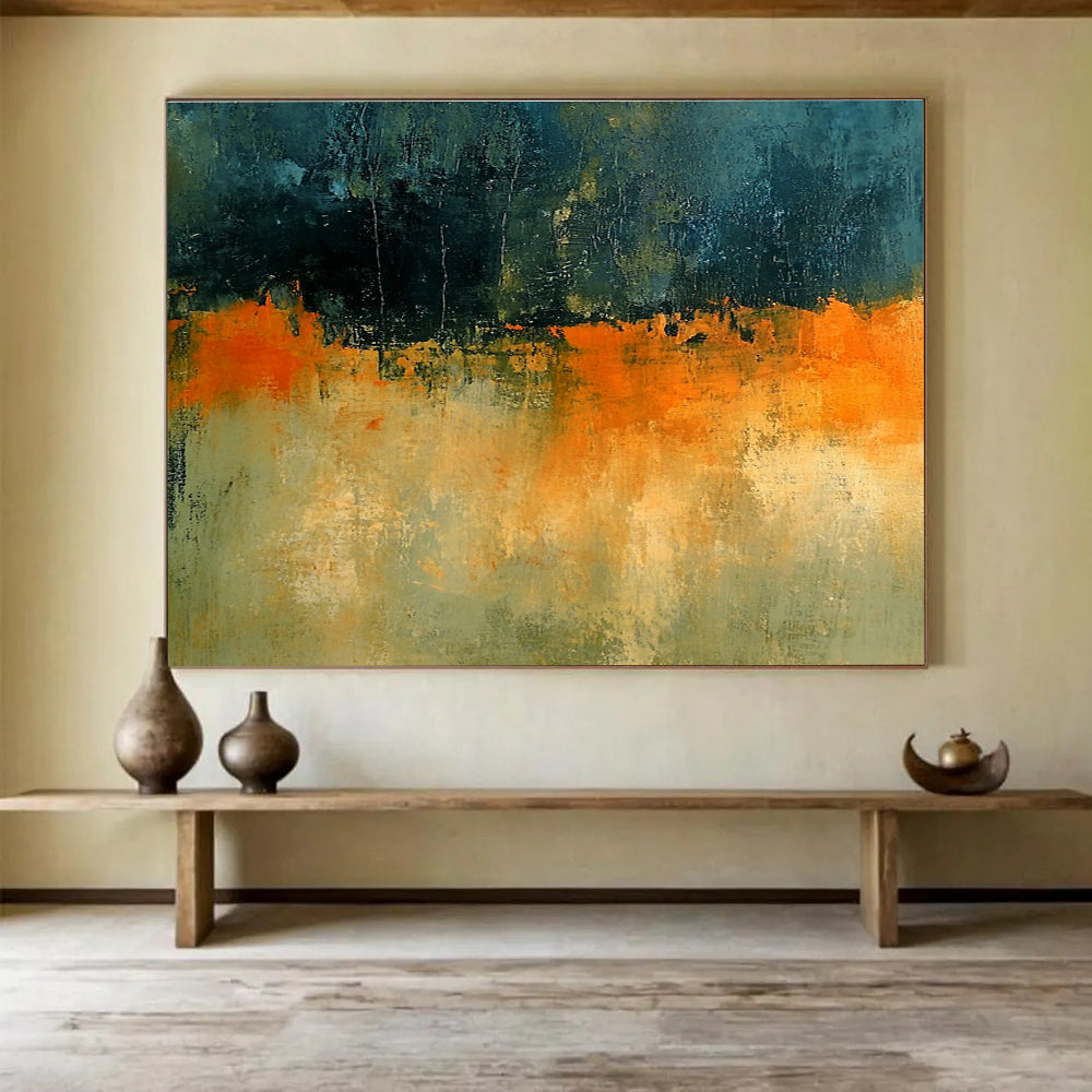 Dark and Orange Layered Textures Abstract Painting ABS341