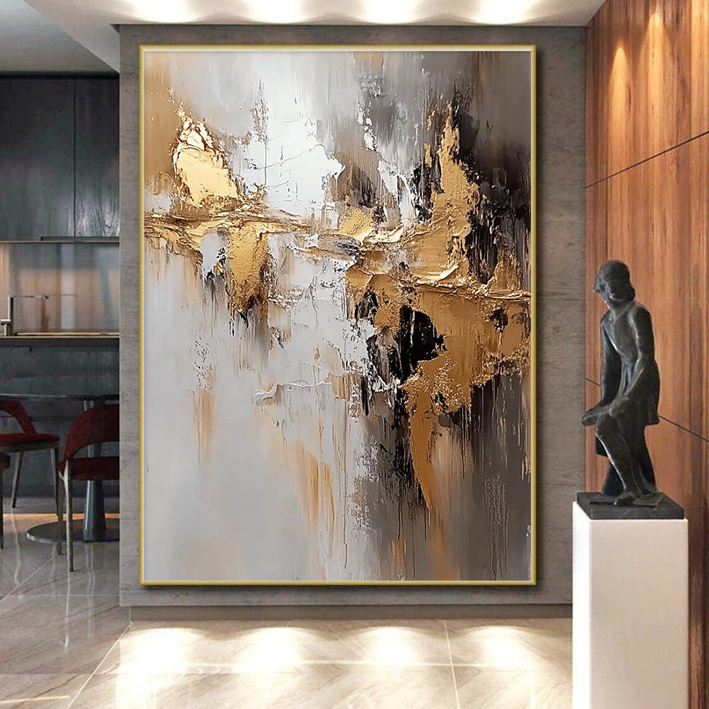 Gray Gold White Abstract Painting with Textured Layers WINK665