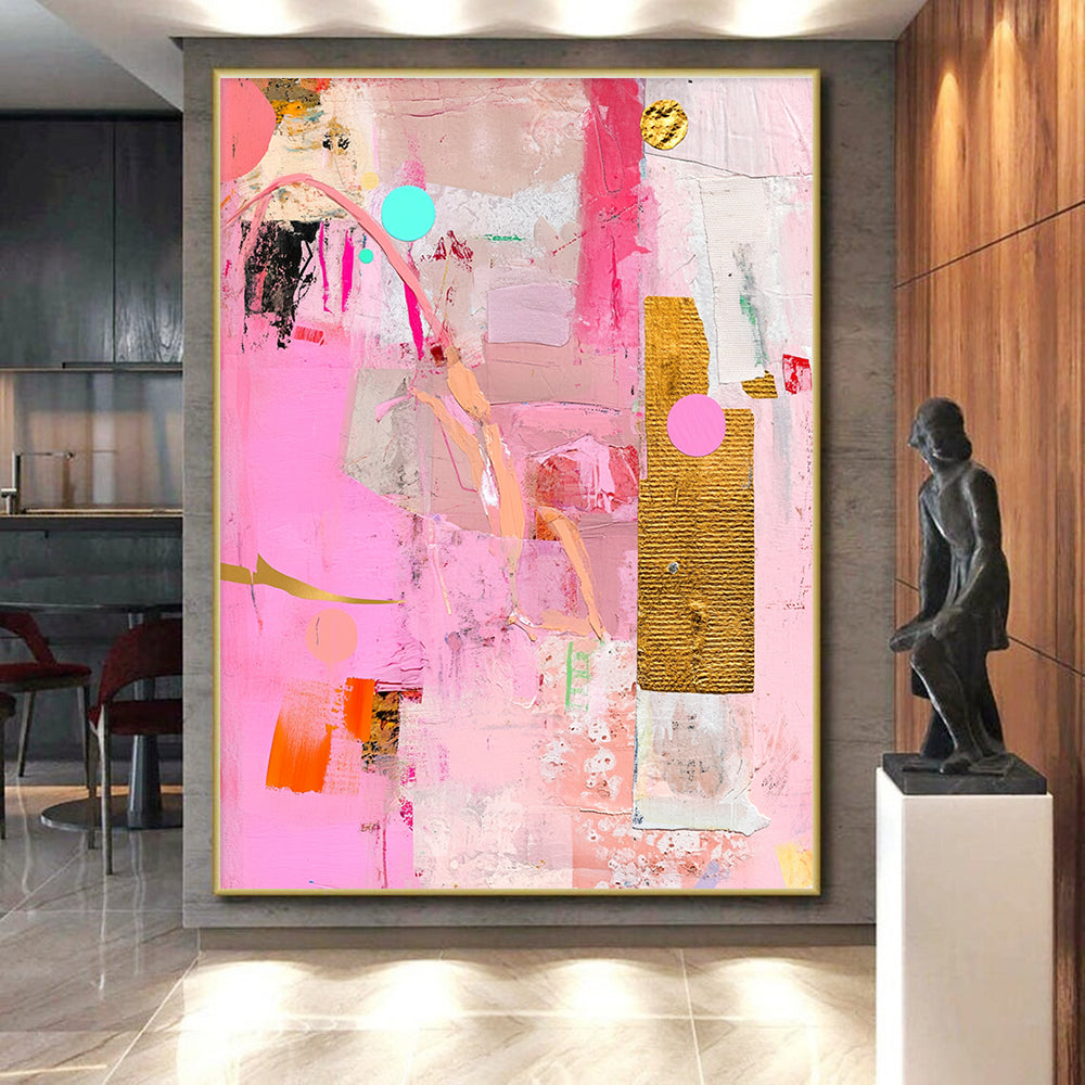 Eclectic Pink Collage Abstract Painting with Creative Fusion WINK257