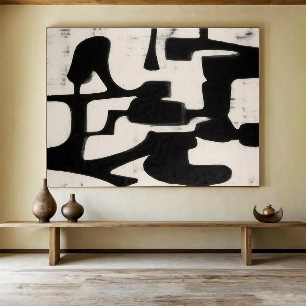 Bold Black - White Abstract Painting for Dramatic Spaces YHT062