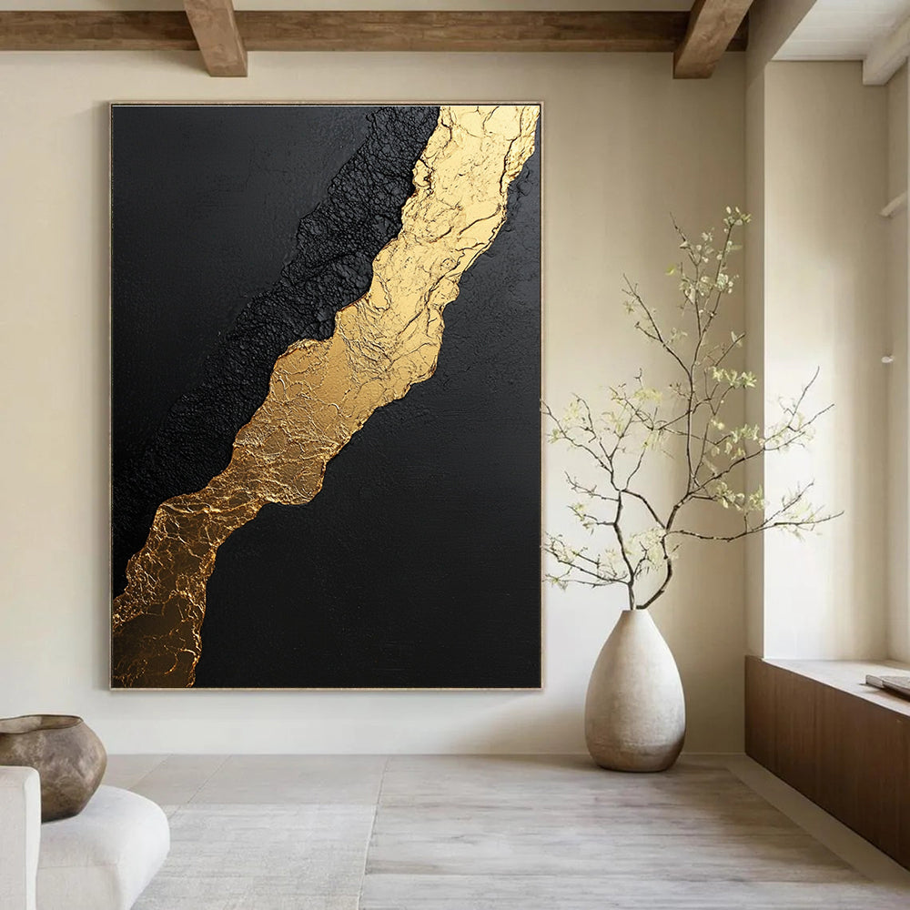 Black and Gold Abstract Painting for Luxurious Dining Rooms GAB0756