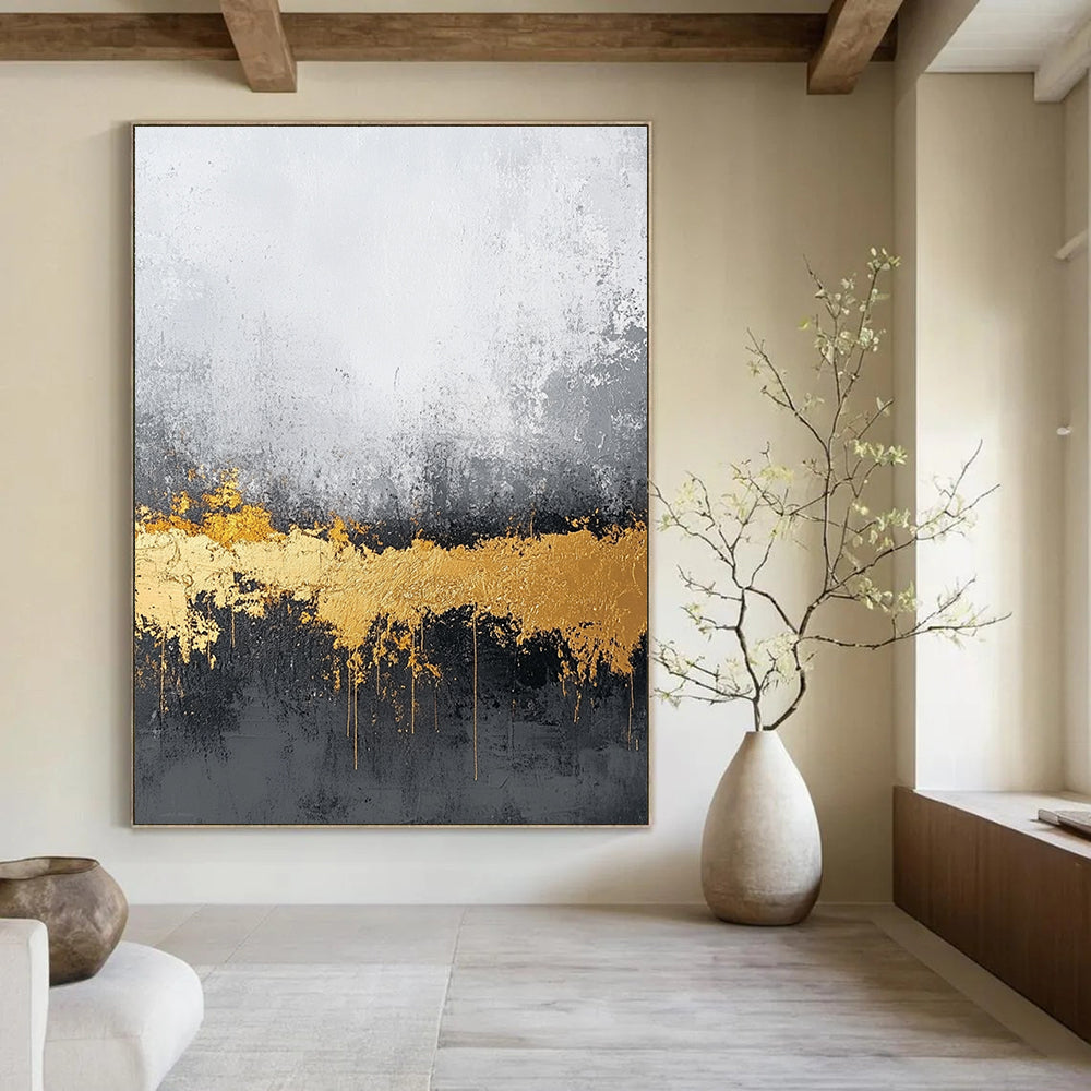 Industrial Chic Abstract Painting with Gold Drips GAB0663