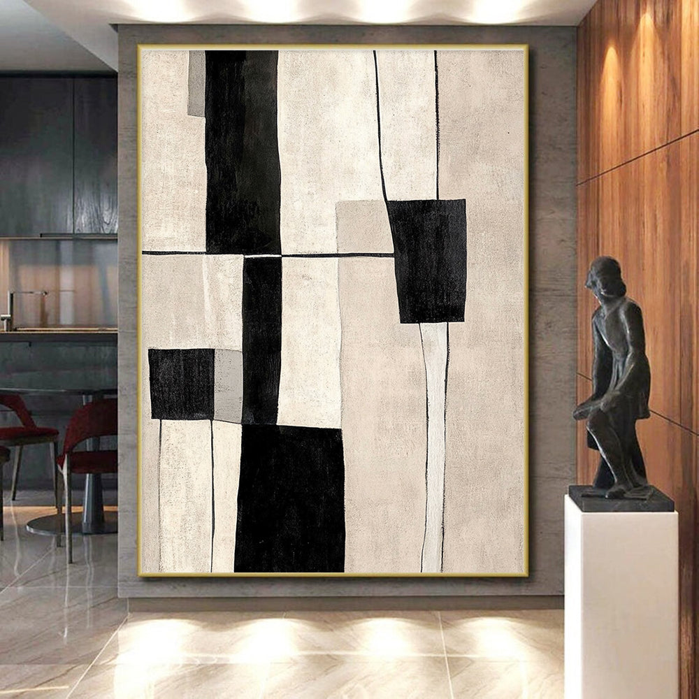 Neutral - Toned Abstract Painting with Geometric Forms WINK862