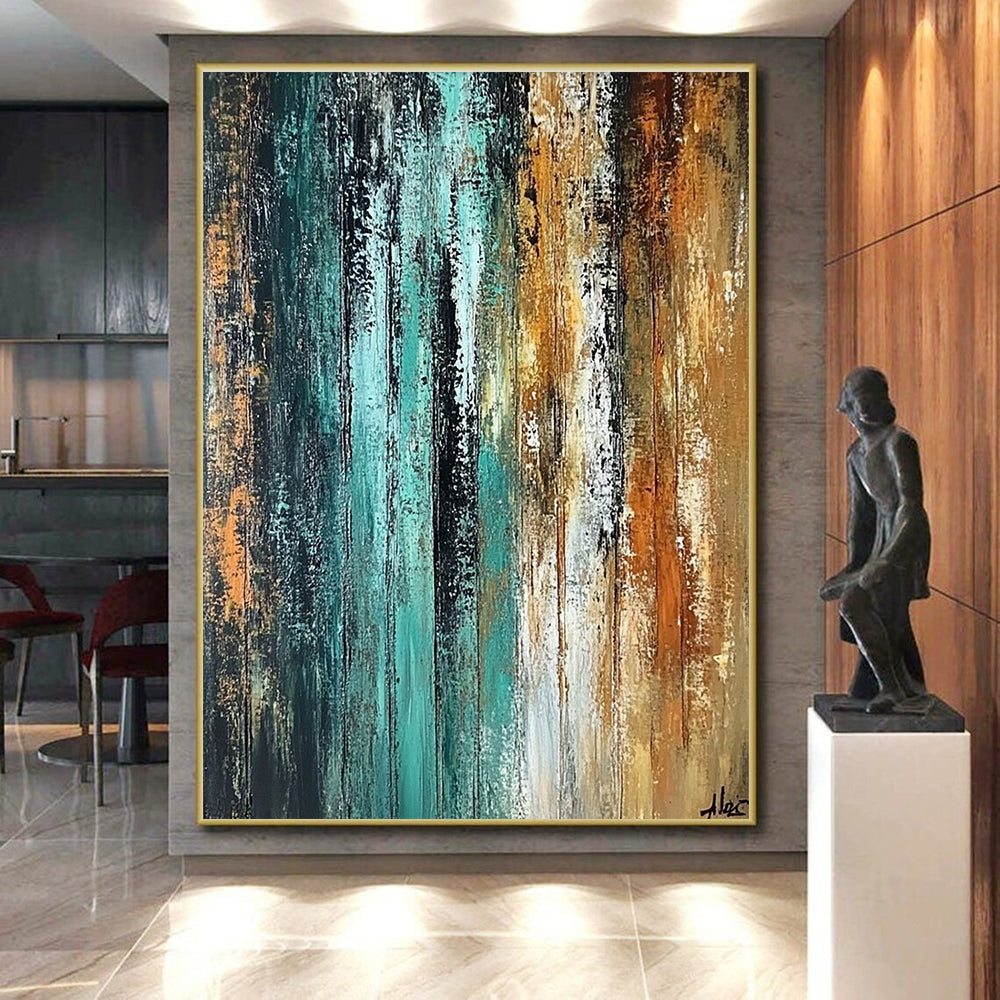 Teal Brown Gray Abstract Painting with Earthy Depth WINK485