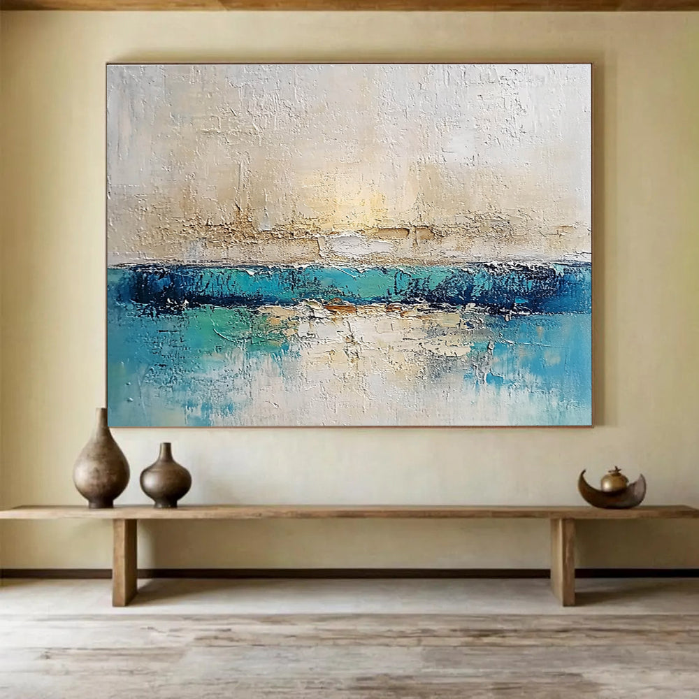 Textured Sea and Sky Abstract Painting with Layered, Coastal Calm ABS491