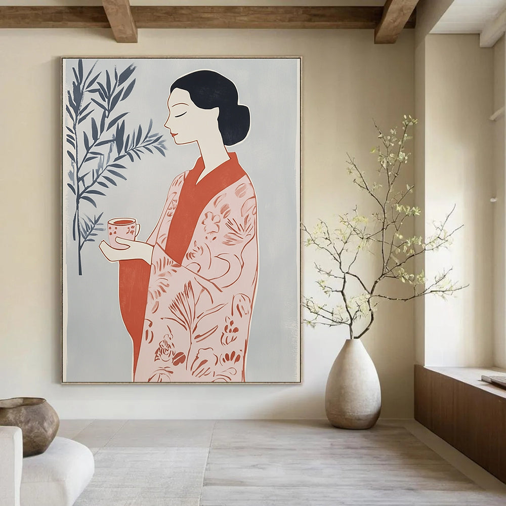 Woman with Tea Abstract Painting for Asian - Inspired Tea Rooms GAB1353