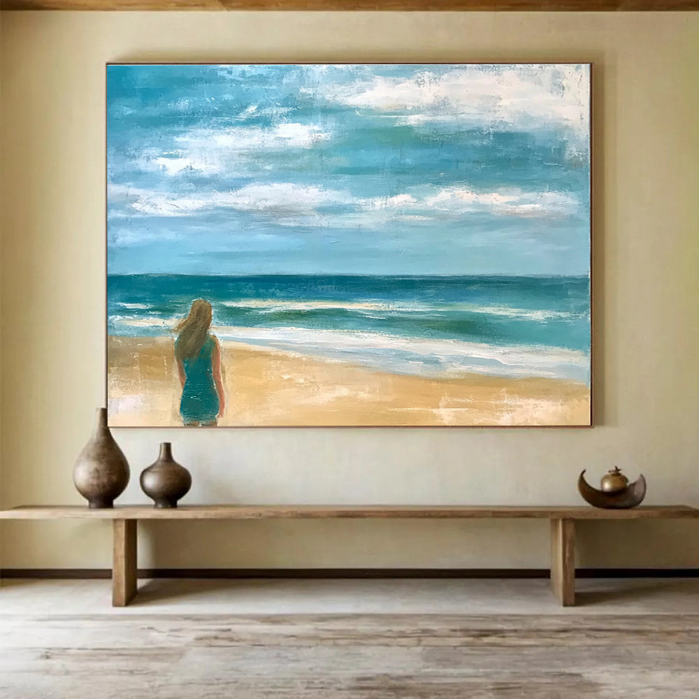 Beach Figure Abstract Painting with Calm, Coastal Serenity ABS520