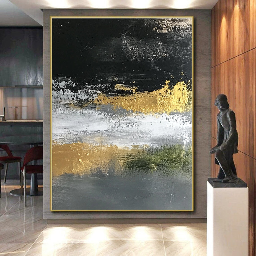 Black, Gold, and Gray Abstract Painting with Luxe Accents WINK248