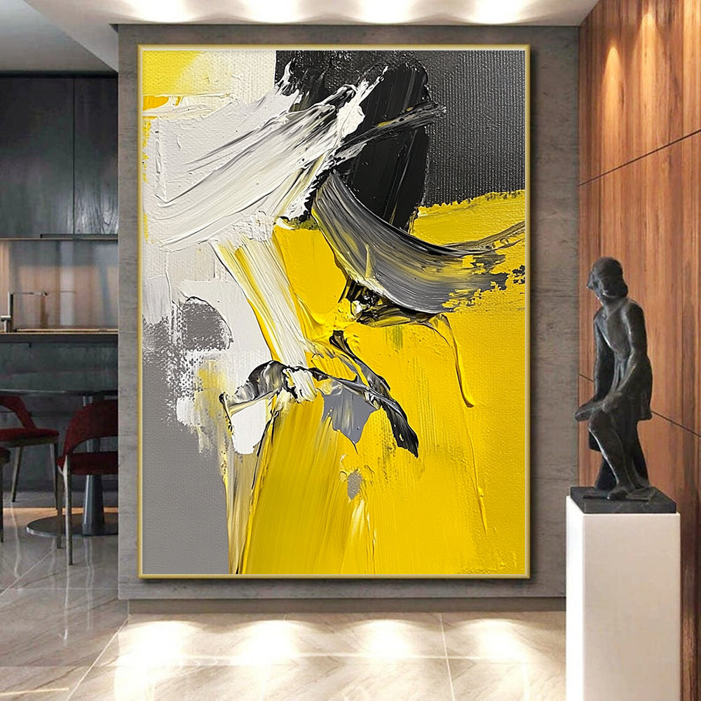 Yellow Black White Abstract Painting with Dynamic Energy WINK552
