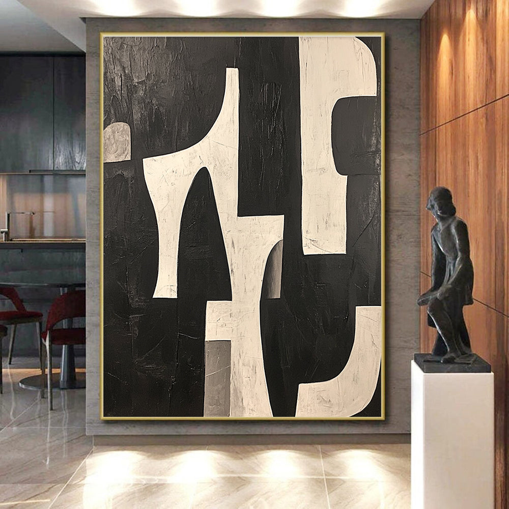 Black and White Abstract Forms Abstract Painting with Bold Contrast WINK243