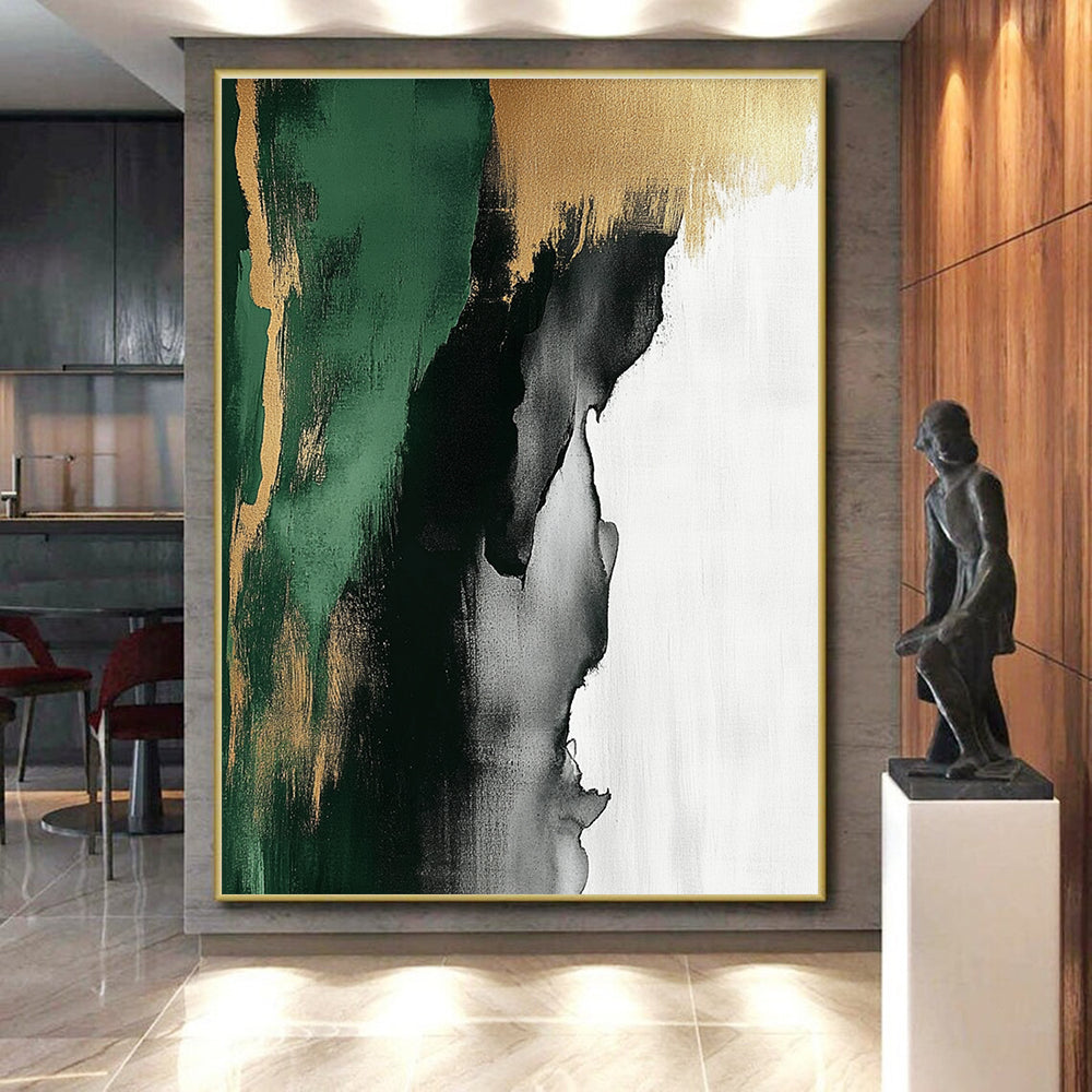 Green Gold Black Abstract Painting with Nature - Inspired Hues WINK633