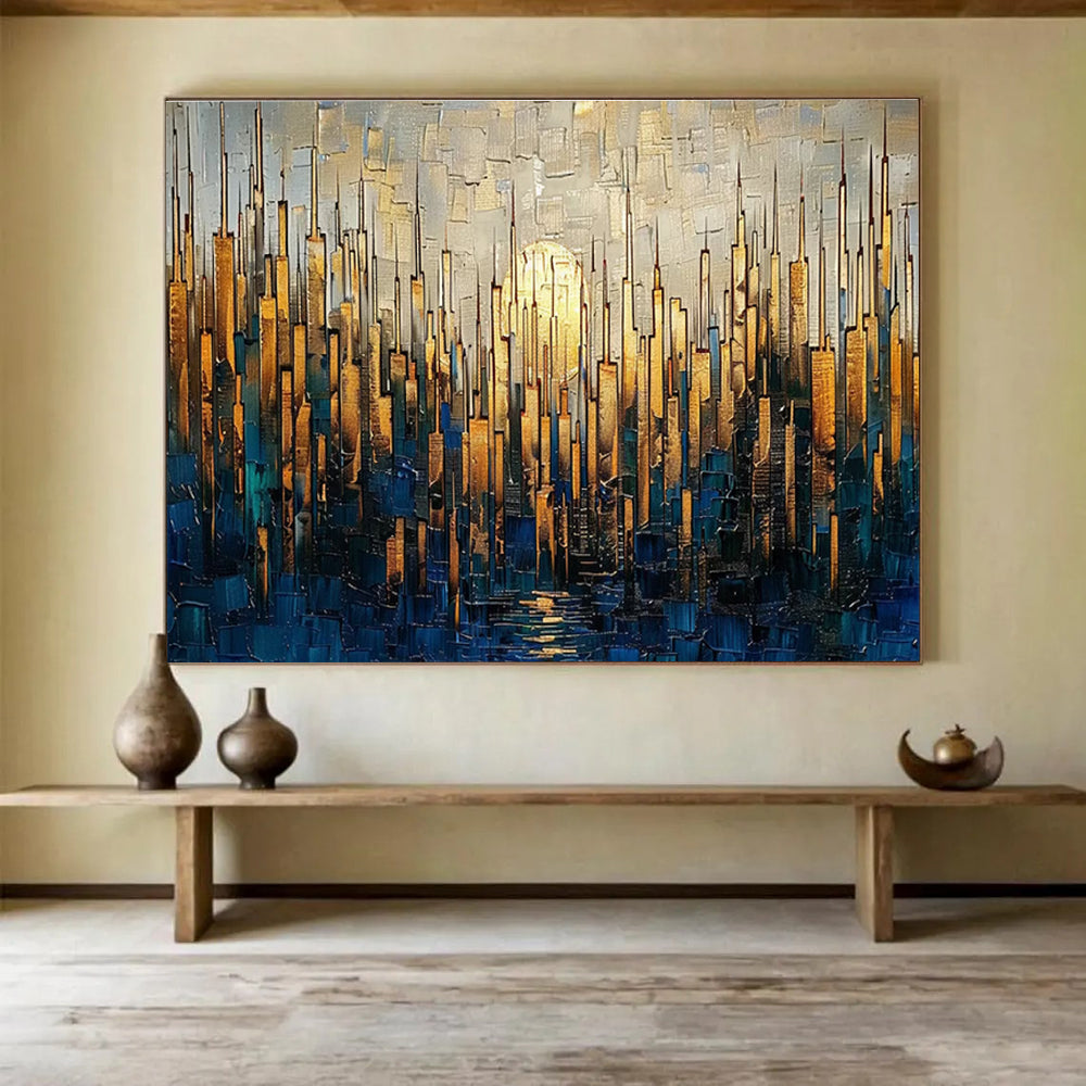 Golden Cityscape Abstract Painting for Luxury Residences YHT172