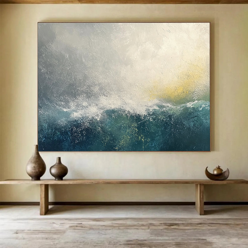 Gray and Blue Wave Abstract Painting with Subtle Textures ABS272