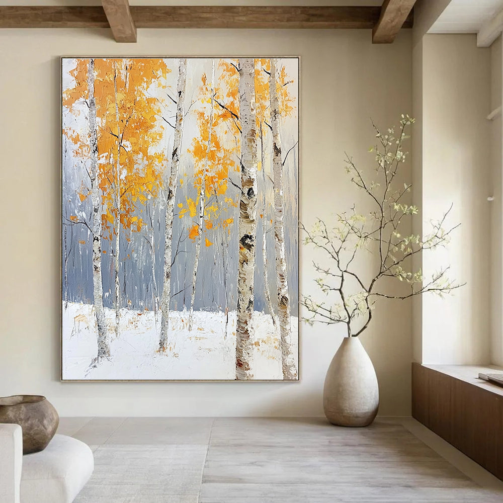 Winter Birch Forest Seasonal Landscape Abstract Painting GAB0274