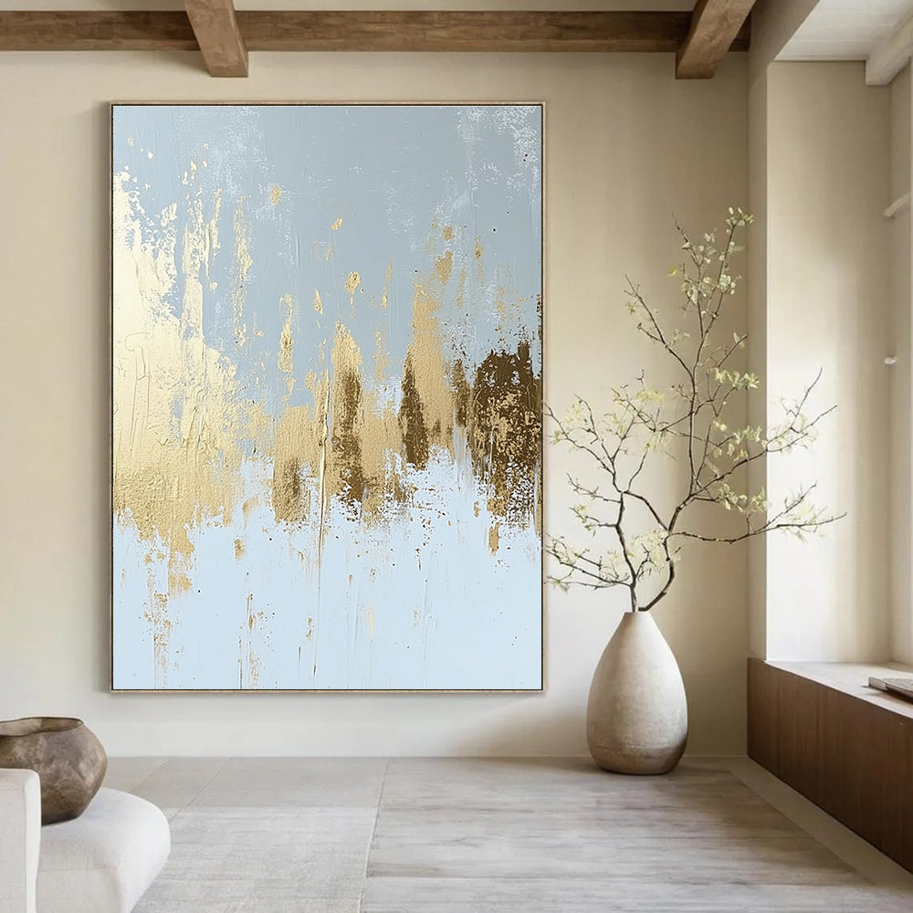 Gold and Blue Abstract Painting for Coastal - Inspired Hotels GAB0849