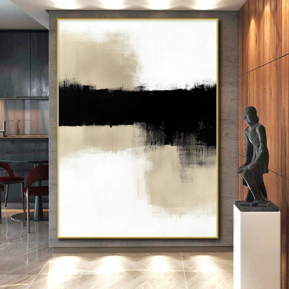 Black and Beige Landscape Abstract Painting with Reflective Forms WINK845