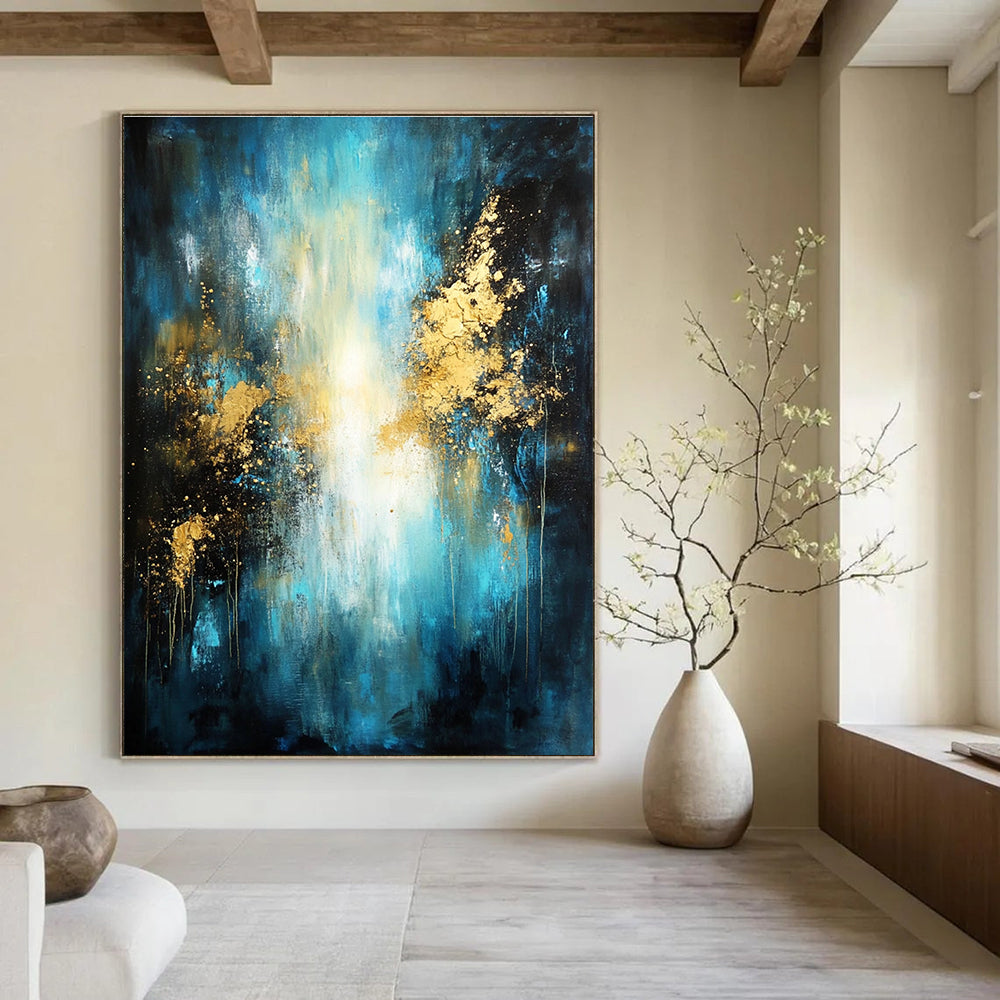Blue - Gold Abstract Painting for Luxurious Hotel Lobbies GAB0867