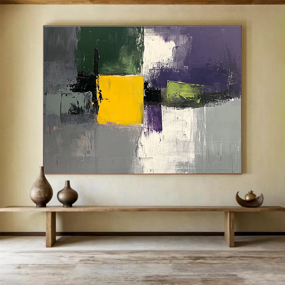 Geometric Color Block Abstract Painting with Modern, Structured Harmony ABS482