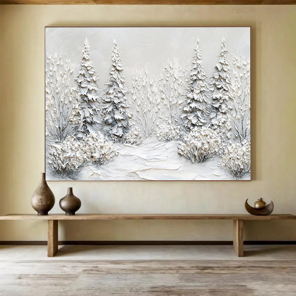 Textured Snow Forest Abstract Painting for Contemporary Art Galleries YHT422