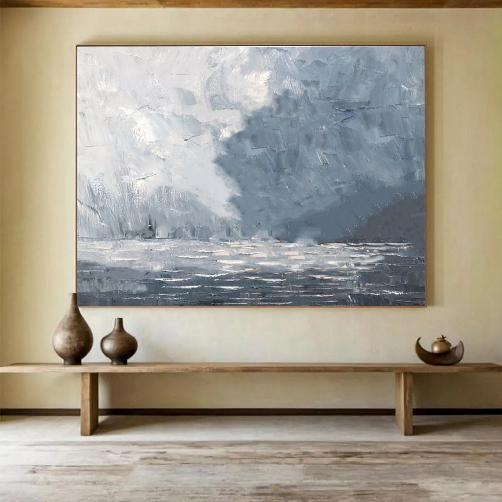 Misty Sea Abstract Painting for Atmospheric Home Libraries YHT317