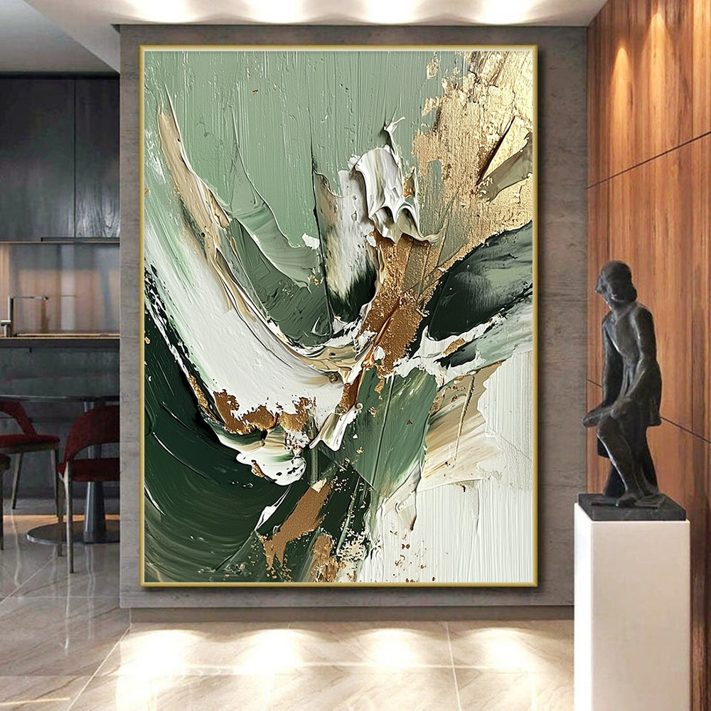 Green - Gold - White Abstract Painting with Natural Luxury WINK536