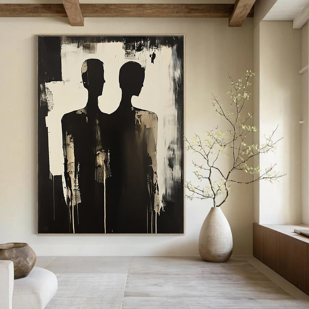 Paired Silhouettes Abstract Painting with Dramatic Contrast GAB0025