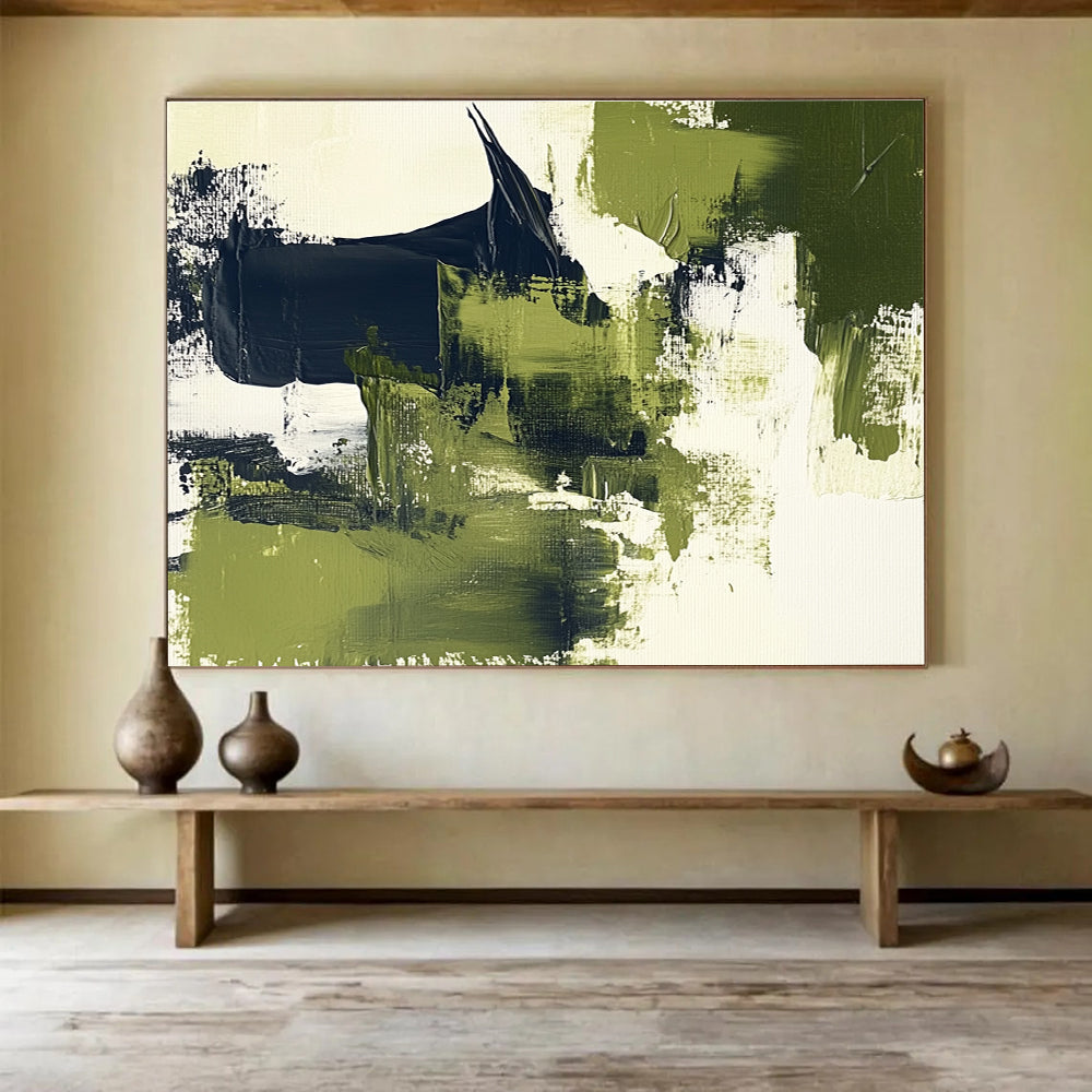 Green, Black and White Abstract Painting with Nature - Inspired Energy ABS407