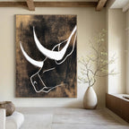 White Bull Silhouette Abstract Painting for Rustic - Chic Ranch Homes GAB1388